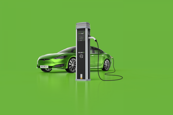 Quantum OpenCharge Pedestal & Tesla - Green Background